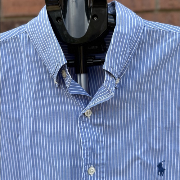 Ralph Lauren Men Yarmouth Blue White Striped Button Down Shirt Size 16 1/2 34/35 - Picture 4 of 12